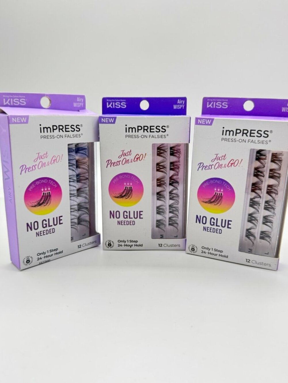 3 Kiss imPress Press On Falsies Self Adhesive Clusters Natural Short Black ILS10